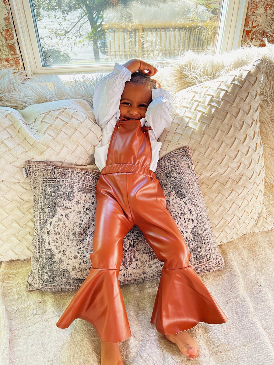 Jumpsuit For Toddler | Khaki Brown Flare Pant Suspender | Ps Love