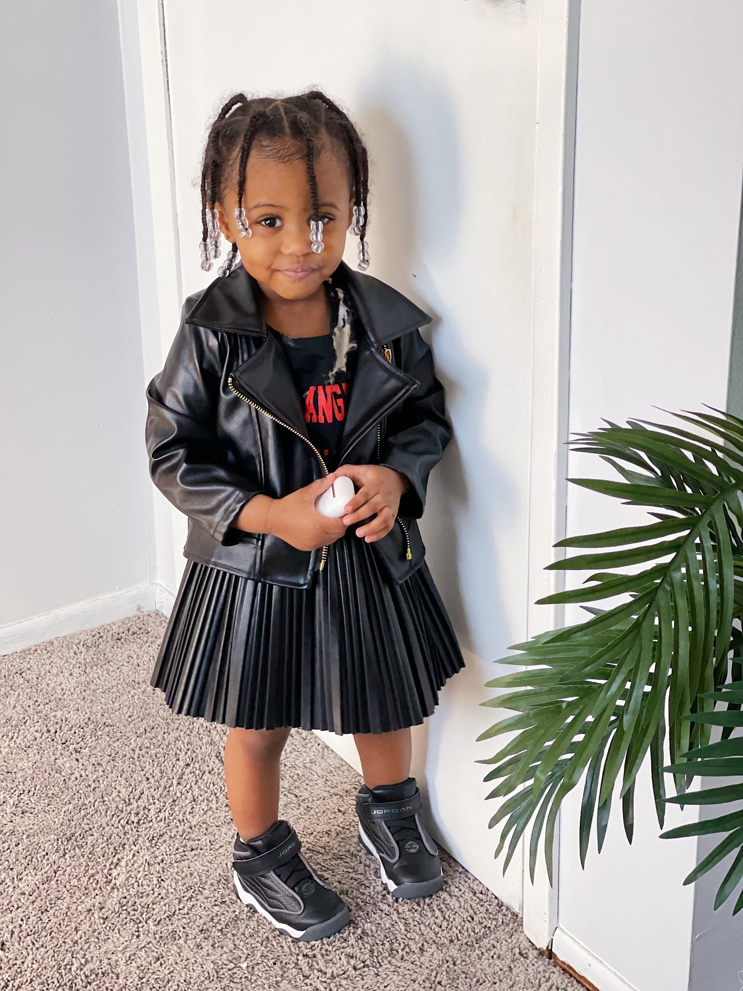 Faux Leather Imitation Black Biker Jacket | Toddler Girl