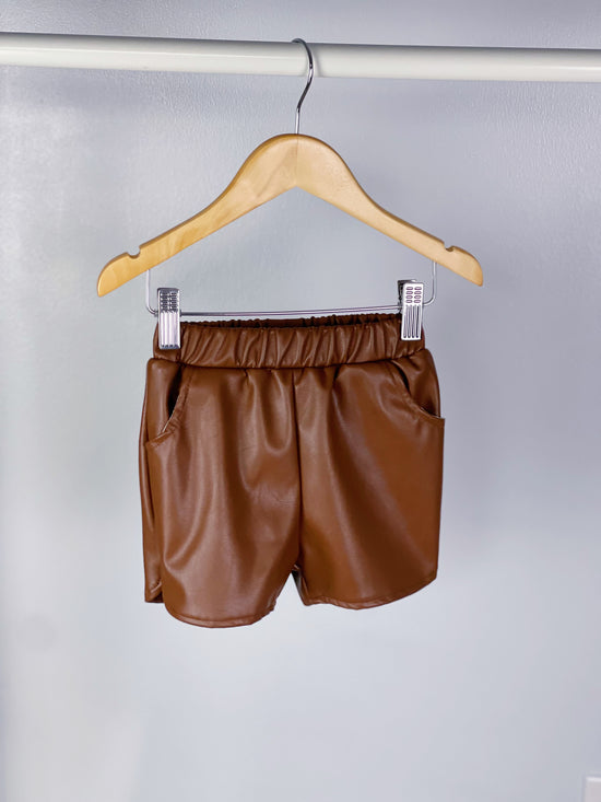 Meet Me At Brunch Toddler Girl PU Leather Shorts (Camel Brown)