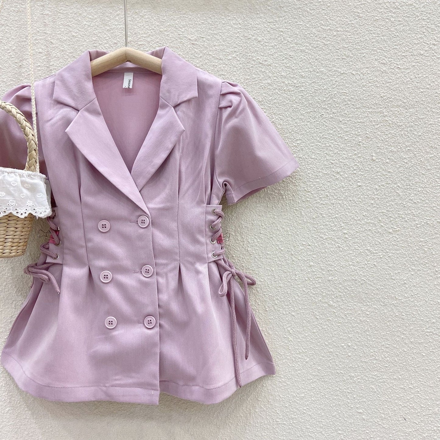 Lavender Short Sleeve Blazer Button Corset Toddler Girl Dress