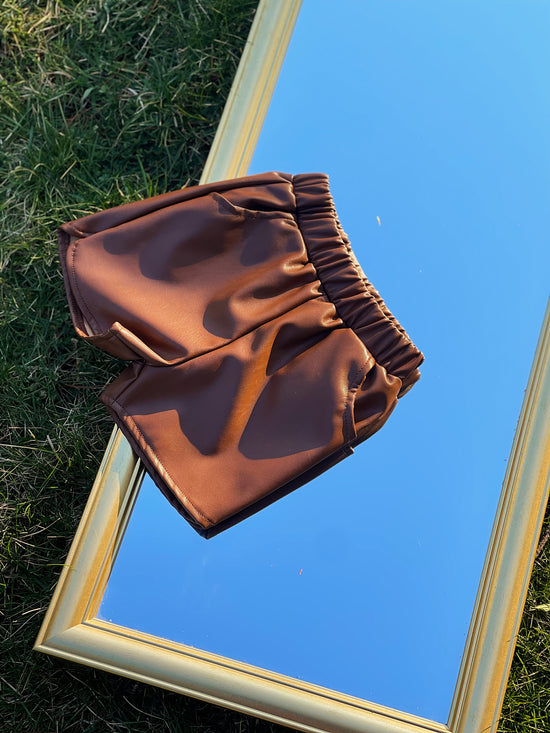 Meet Me At Brunch Toddler Girl PU Leather Shorts (Camel Brown)